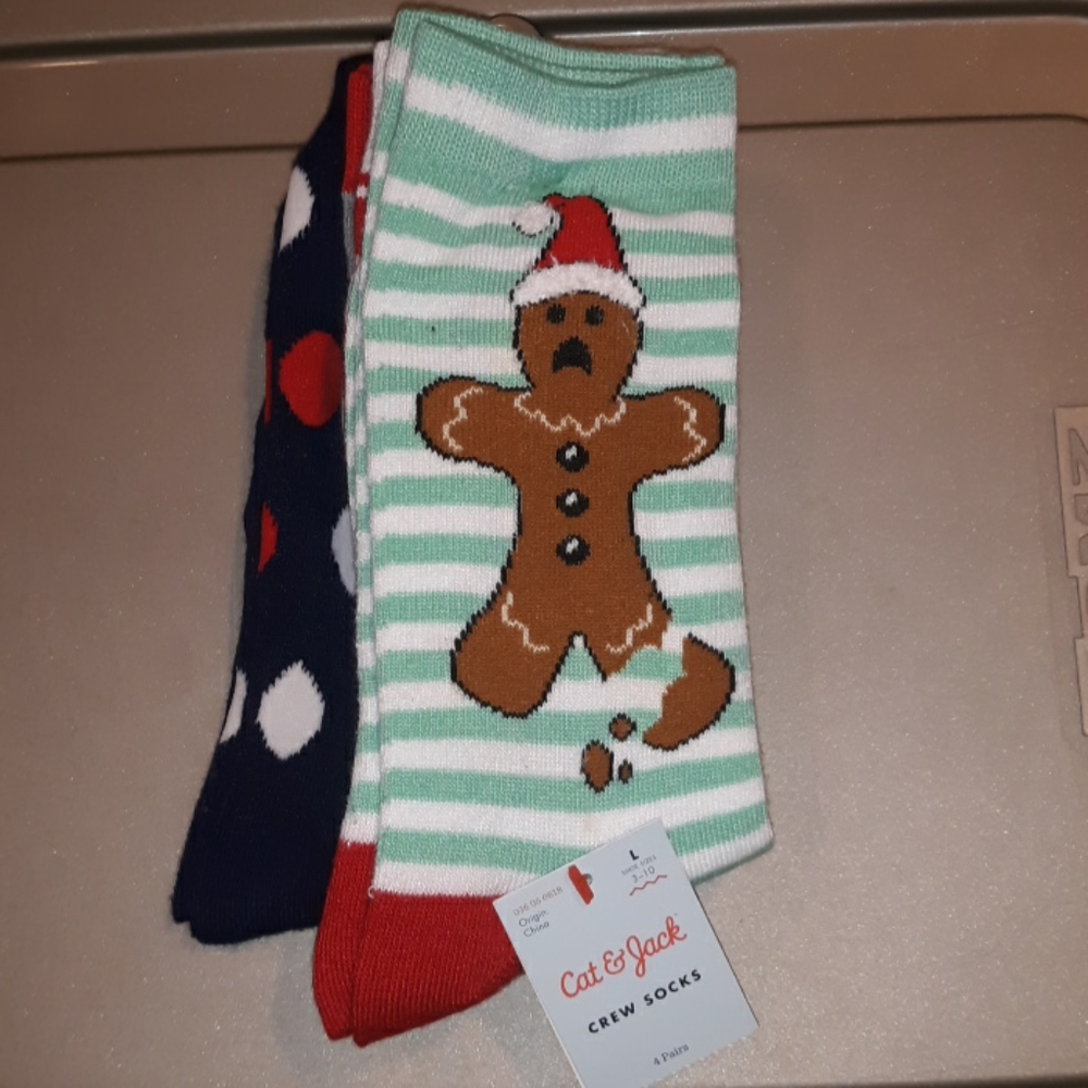 4 New Pairs Cat & Jack Girls Kids Crew Sock - Picture 1 of 5